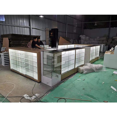 20mm MDF Mobile Phone Display Showcase 3pcs Storages Tempered Glass Top