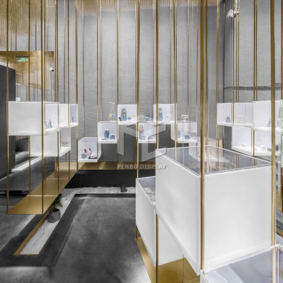 3D Rendering Jewelry Shop Furniture 10mm Thick Glass Jewellery Showroom Furniture Counter