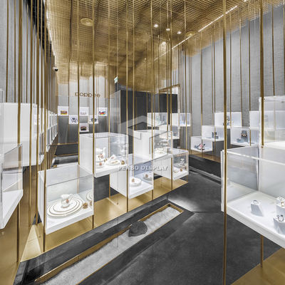 3D Rendering Jewelry Shop Furniture 10mm Thick Glass Jewellery Showroom Furniture Counter