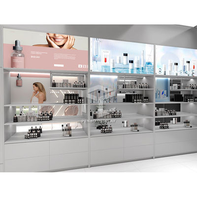 Pulverice a Skincare revestido que hacen compras los cosméticos de la venta al por menor de los muebles de la exhibición de la tienda decoración